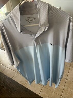 Vineyard Vines Men's Two-Tone Light Blue and Gray Polo